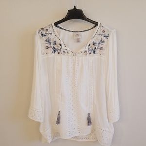 Lace detailed long sleeve blouse